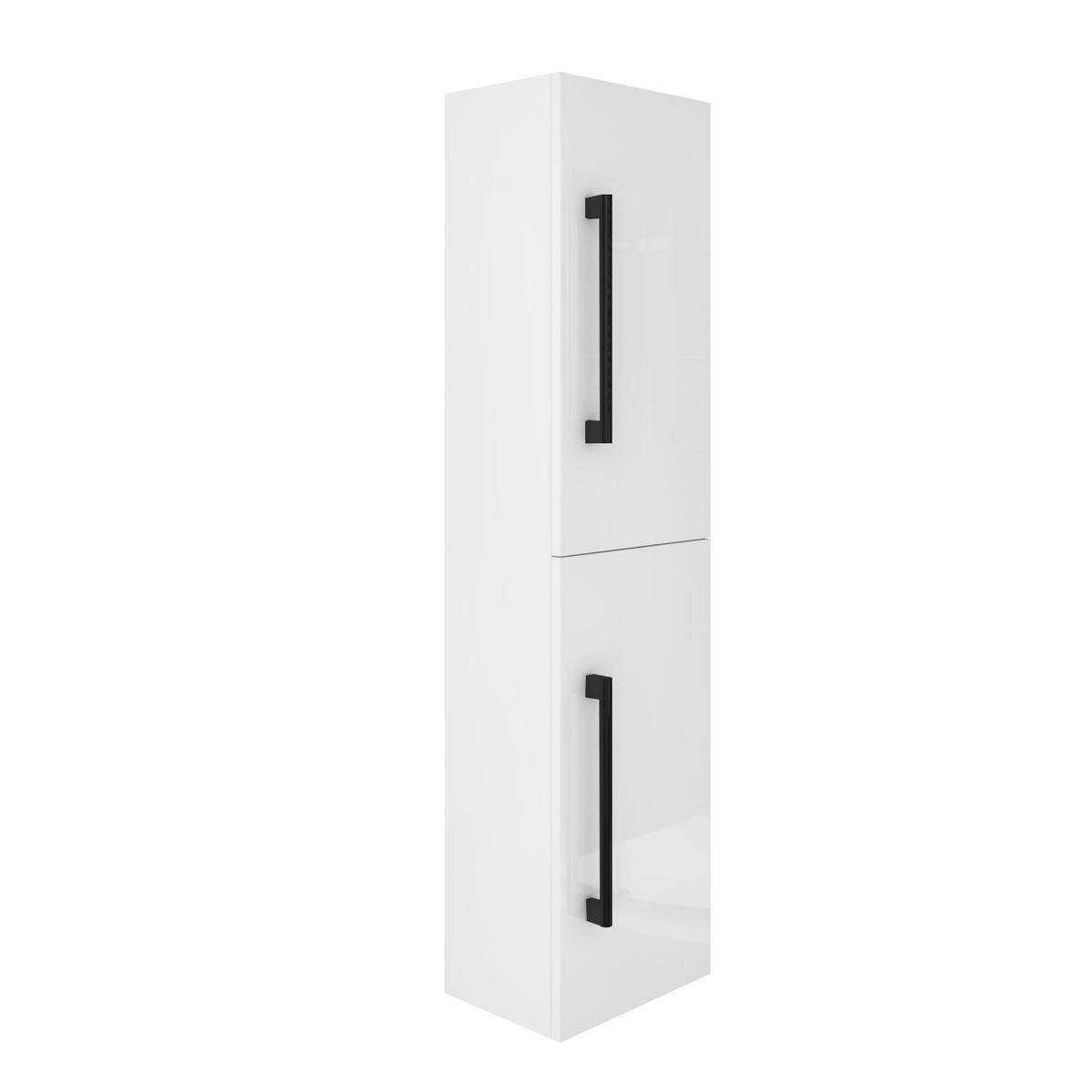 Double Door White Wall Hung Tall Bathroom Cabinet with Black Handles 350 1400mm- Ashford