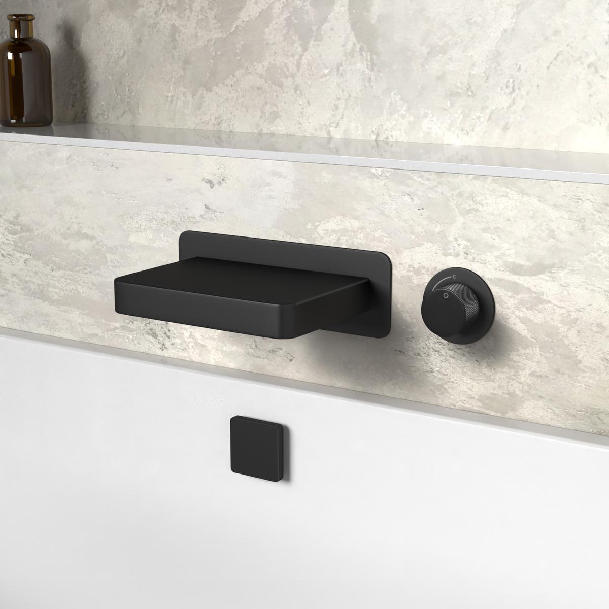 Grade A1 - Black Wall Mounted Bath Mixer Tap with Valve - Zanda