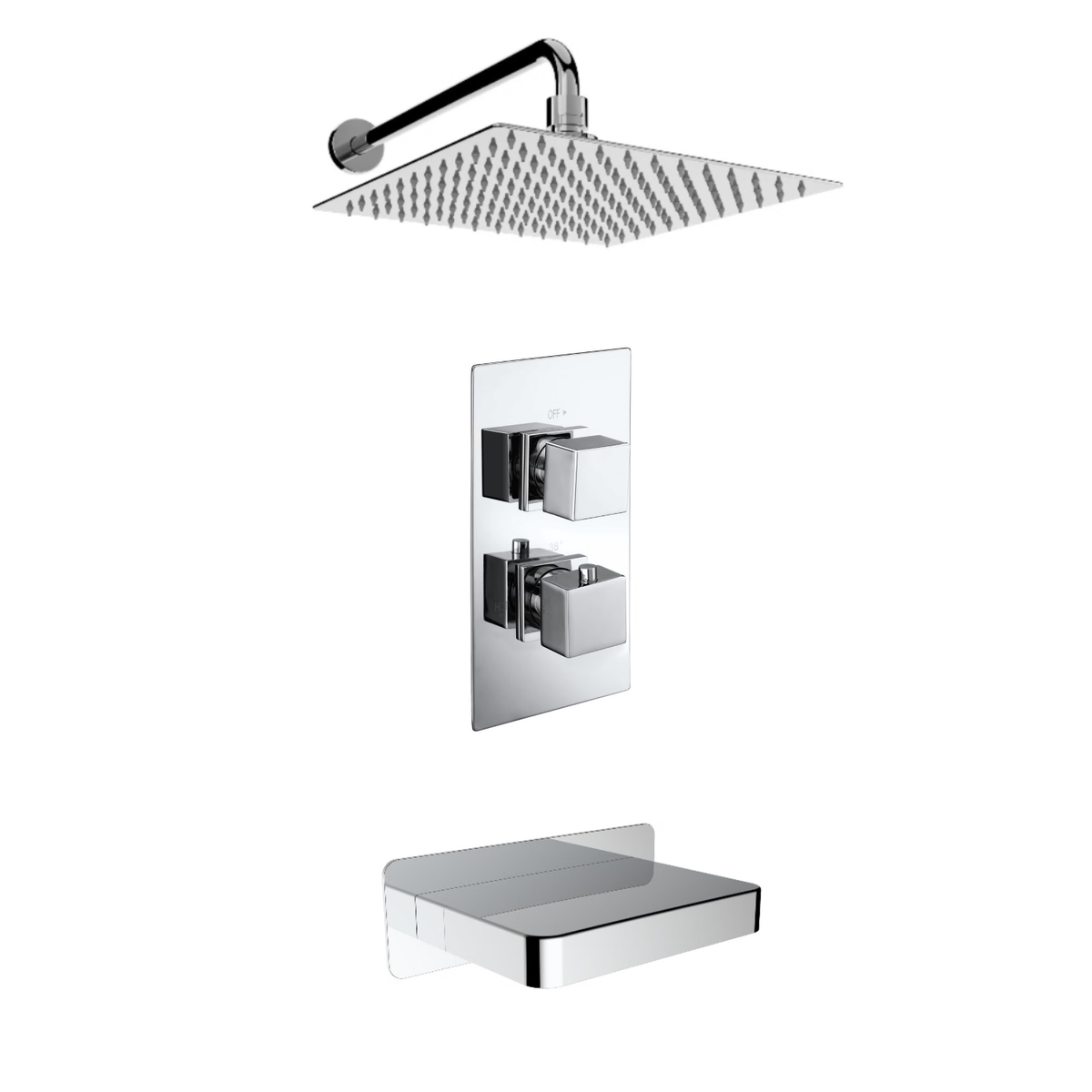 Chrome 2 Outlet Thermostatic Bath Mixer Shower Set With Waterfall Bath Filler Spout - Zana