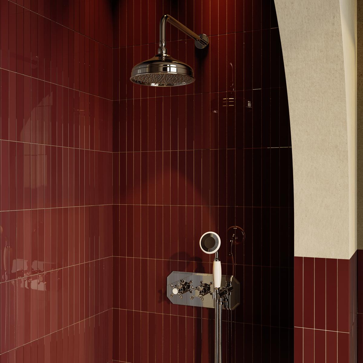 Chrome 2 Outlet Wall Mounted Thermostatic Mixer Shower Set with Integrated Hand Shower- Cambridge