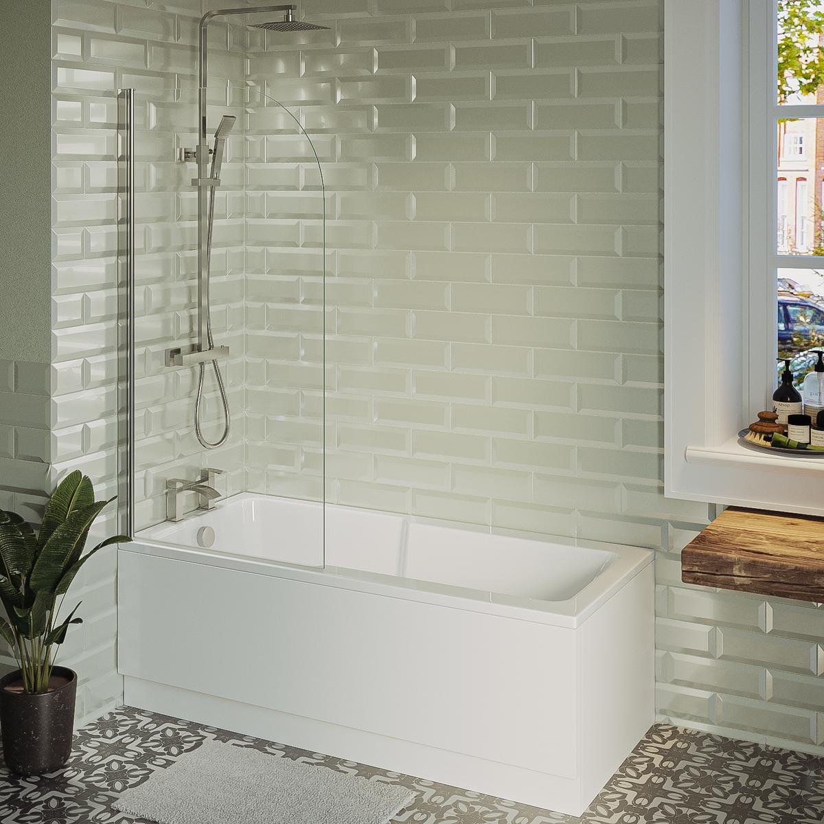 Single Ended Shower Bath with Front Panel & Chrome Bath Screen 1600 x 750mm - Cotswold