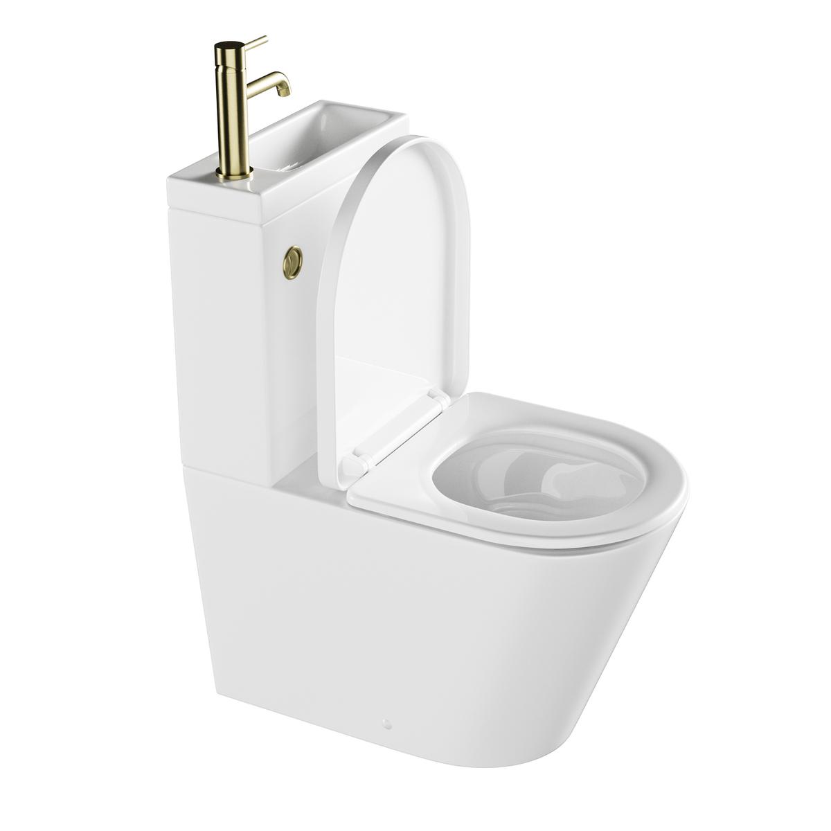 Close Coupled Closed Back Toilet with Sink on Top & Brass Fittings Cloakroom Suite - Legend