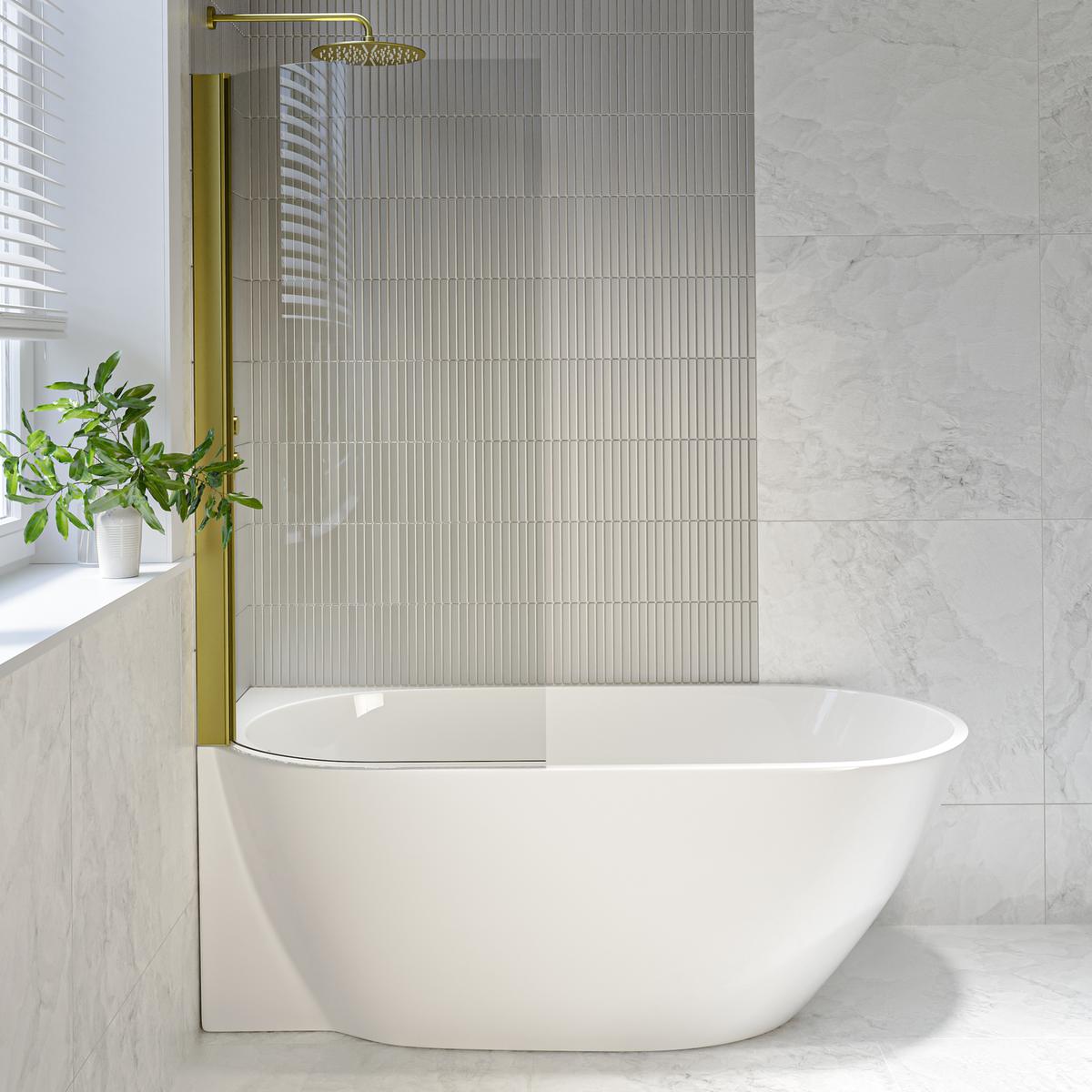Freestanding Shower Bath Single Ended Left Hand Corner with Brass Bath Screen 1650 x 740mm - Lisbon