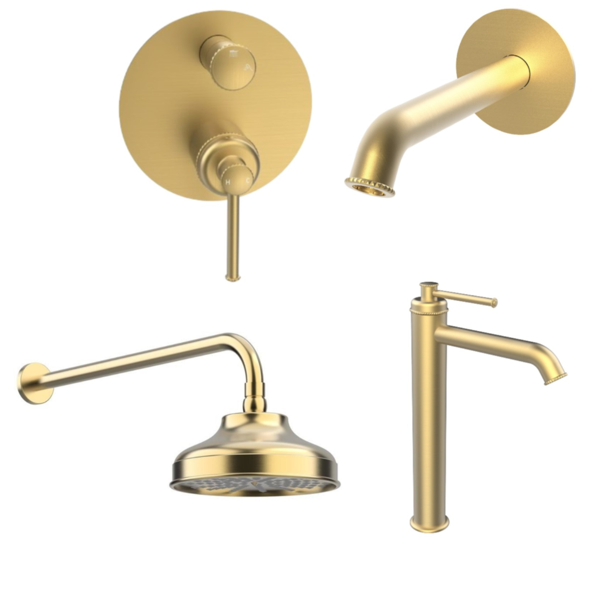 Brushed Brass Tall Basin Mixer Tap & Bath Filler Tap with Concealed Valve Pack - Lyla