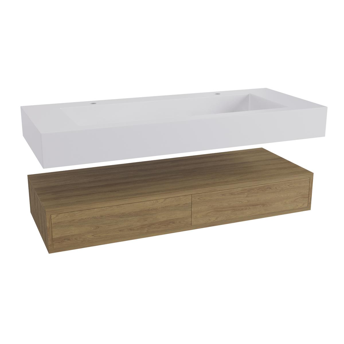 1200mm Wood Effect Wall Hung Double Vanity Unit with Basin - Oslo