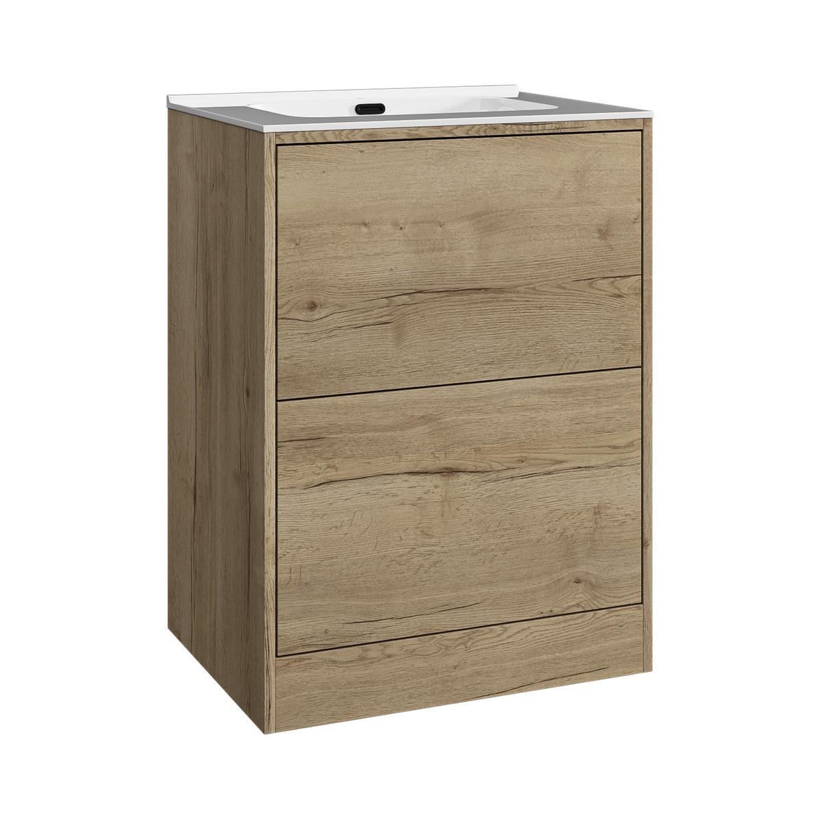 600mm Wood Effect Freestanding Vanity Unit with Basin - Palma