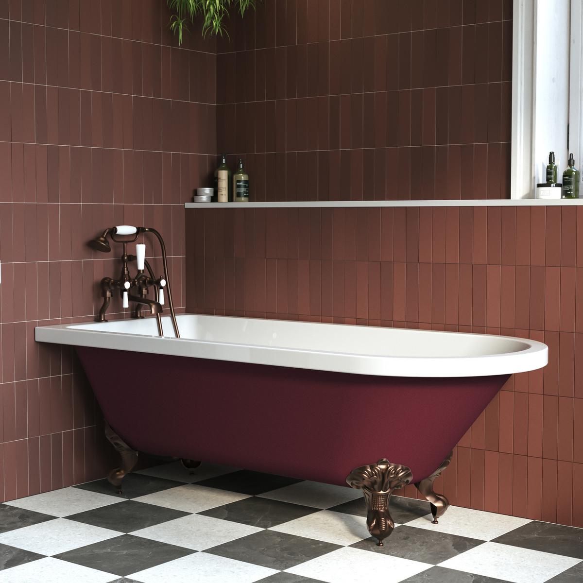 Burgundy Freestanding Single Ended Bath with Bronze Feet 1670 x 740mm - Park Royal
