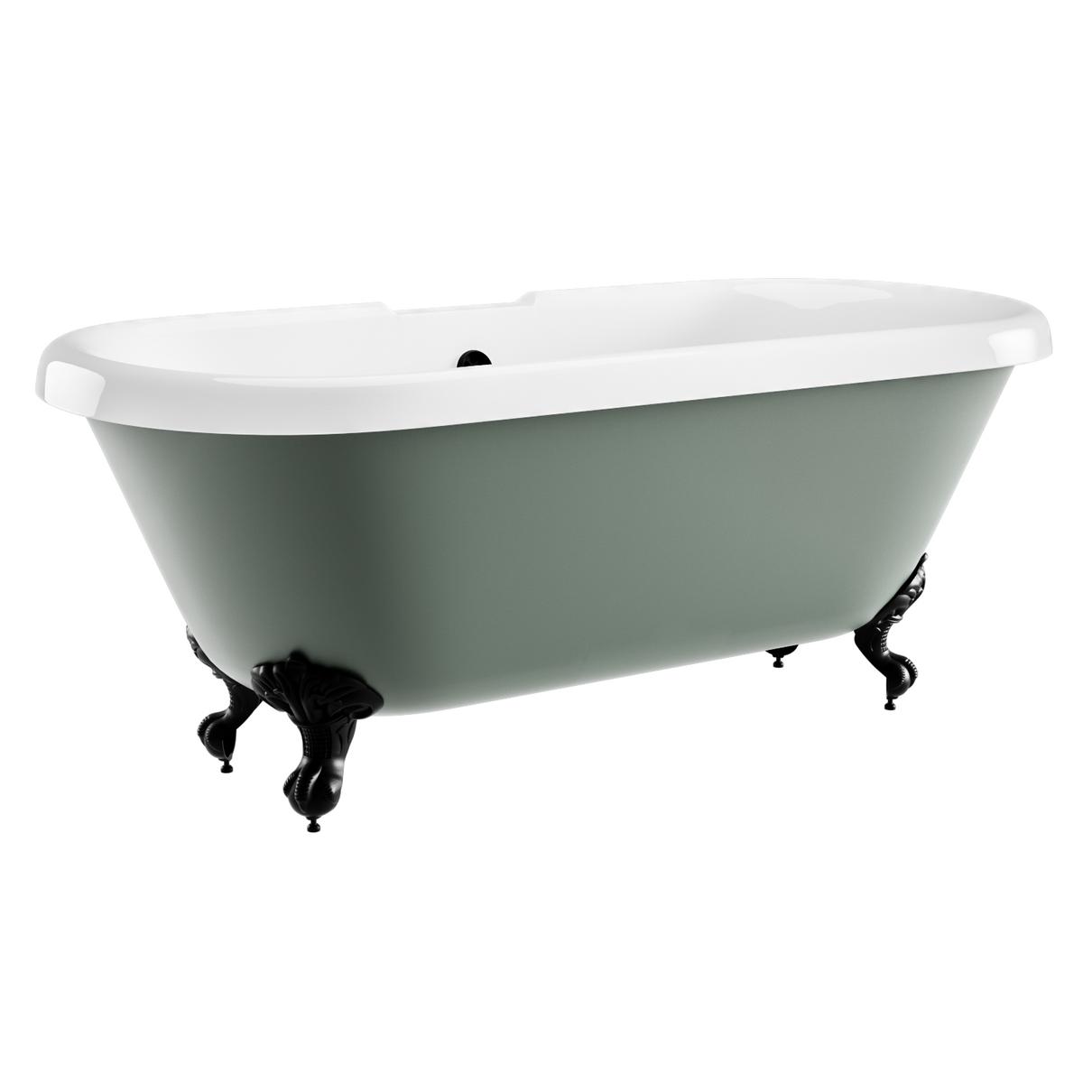 Freestanding Light Green Double Ended Roll Top Bath with Black Feet 1515 x 740mm - Park Royal