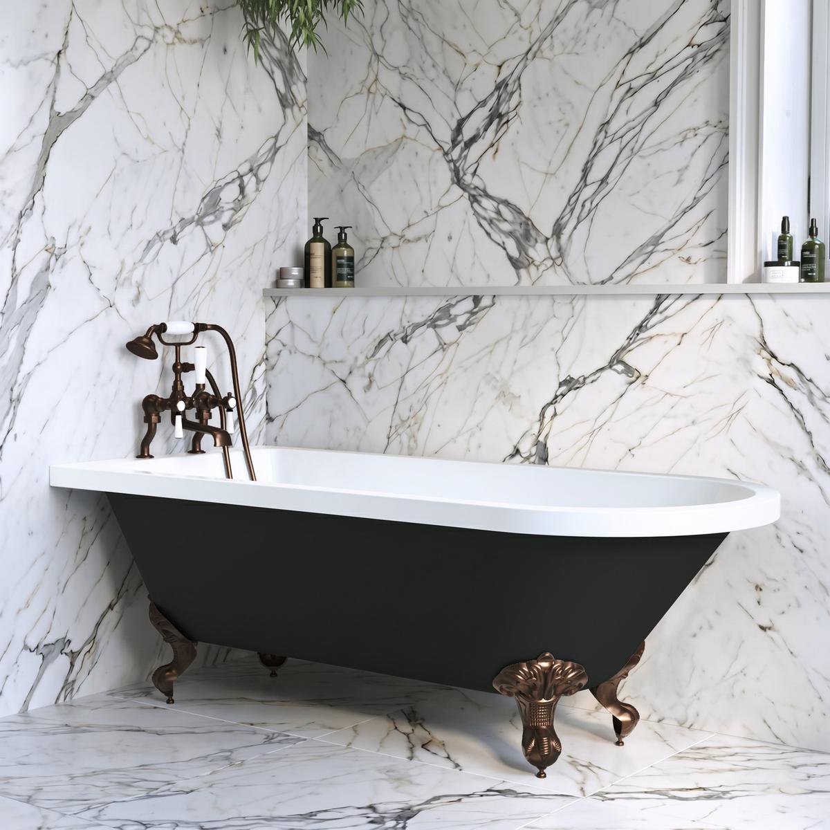 Black Freestanding Single Ended Bath with Bronze Feet 1670 x 740mm - Park Royal
