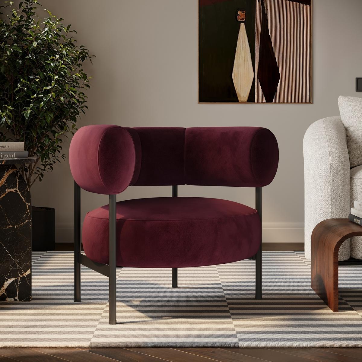 Burgundy Velvet Curved Accent Chair - Romy