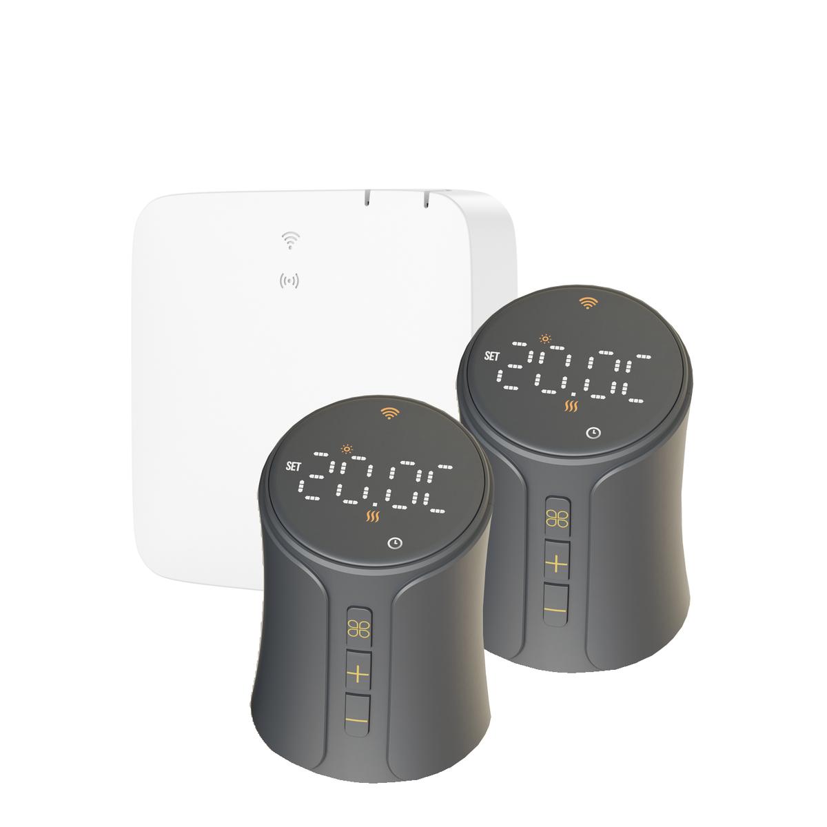 electriQ Smart TRV Valves (2 Pairs) with Zigbee Hub - Anthracite