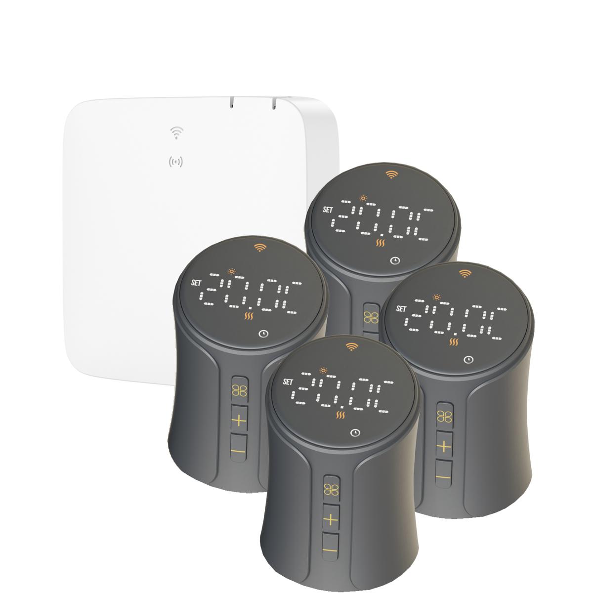 electriQ Smart TRV Valves (4 Pairs) with Zigbee Hub - Anthracite