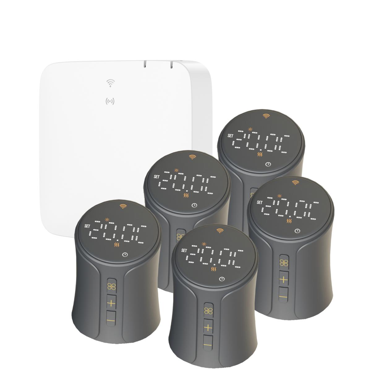 electriQ Smart TRV Valves (5 Pairs) with Zigbee Hub - Anthracite