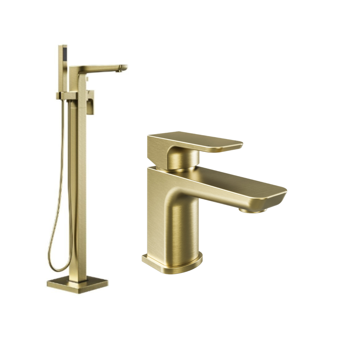 Zana Brushed Brass Cloakroom Basin Mixer Tap & Freestanding Tap Pack