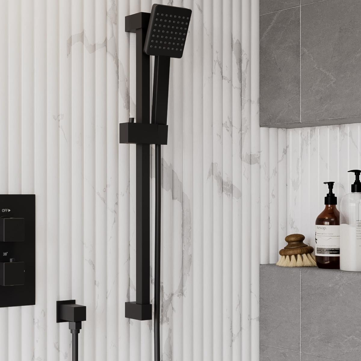 ONLY OPENED - Matt Black Square Slide Rail Kit & Square Wall Outlet Elbow - Zana