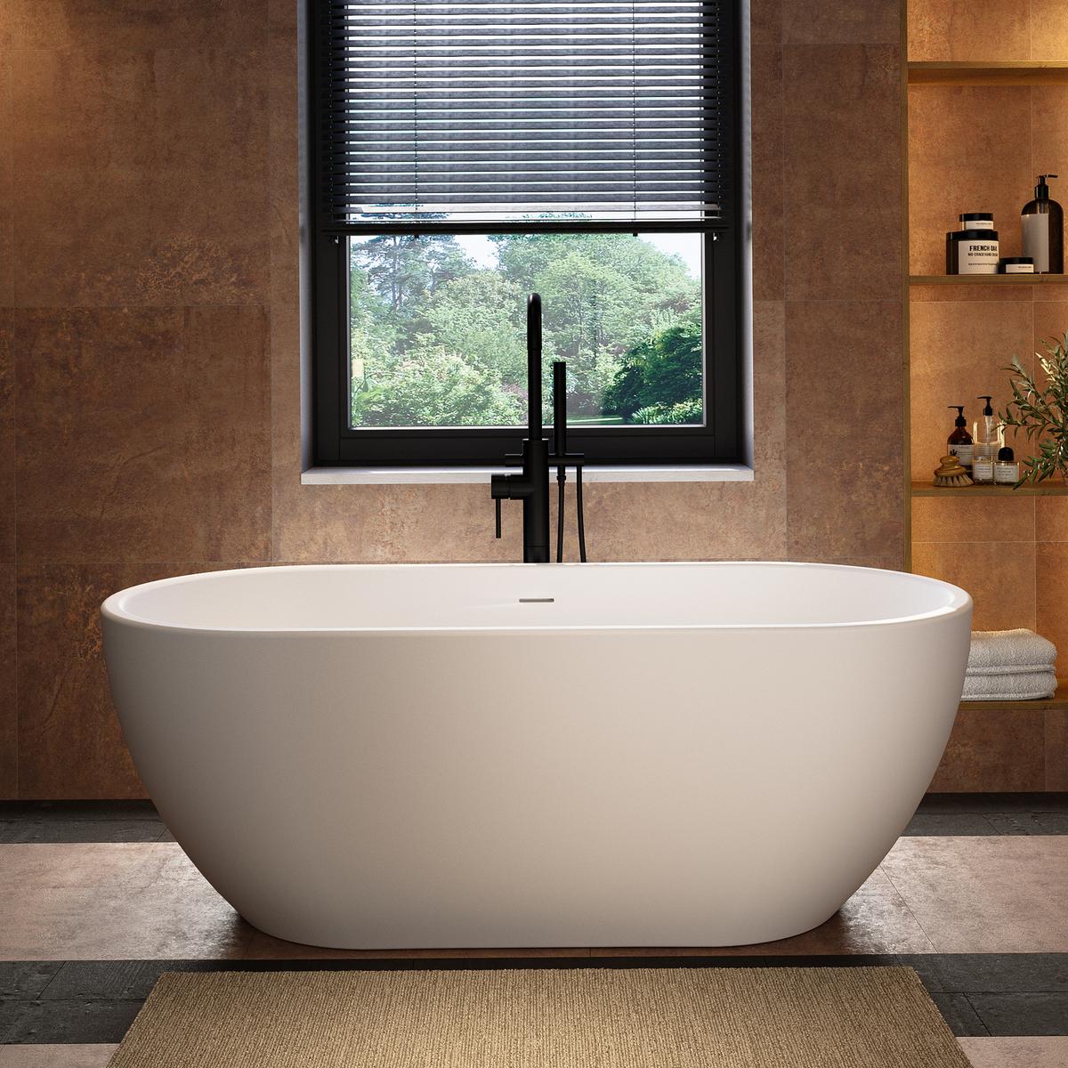 Matt White Freestanding Double Ended Bath 1645 x 745mm - Lisbon