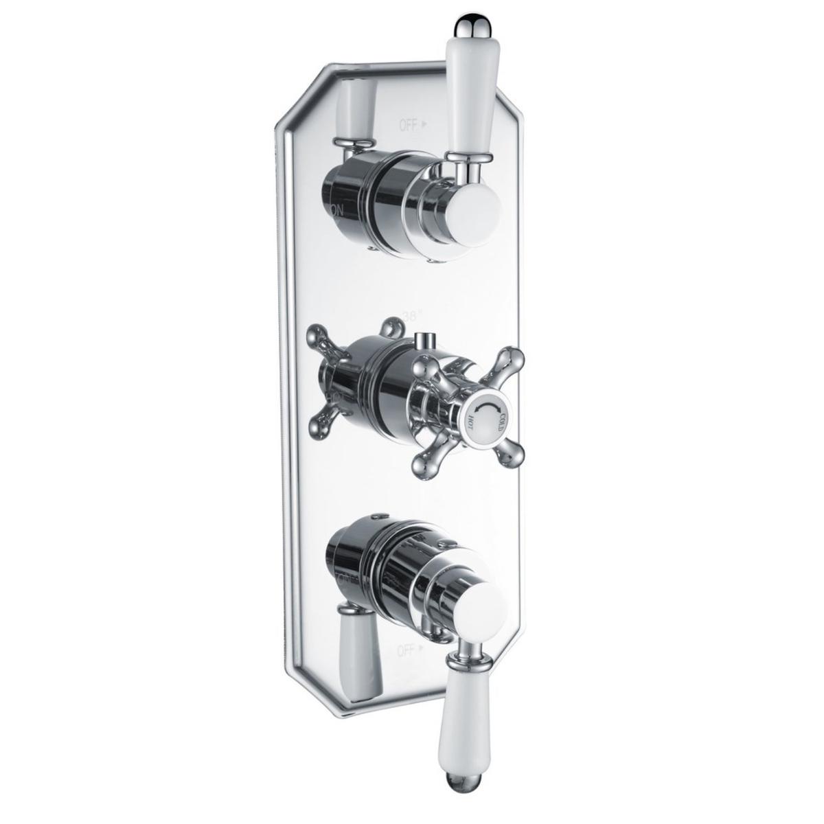 Chrome Traditional 2 Outlet Concealed Thermostatic Concealed Shower Valve with Triple Control - Cambridge