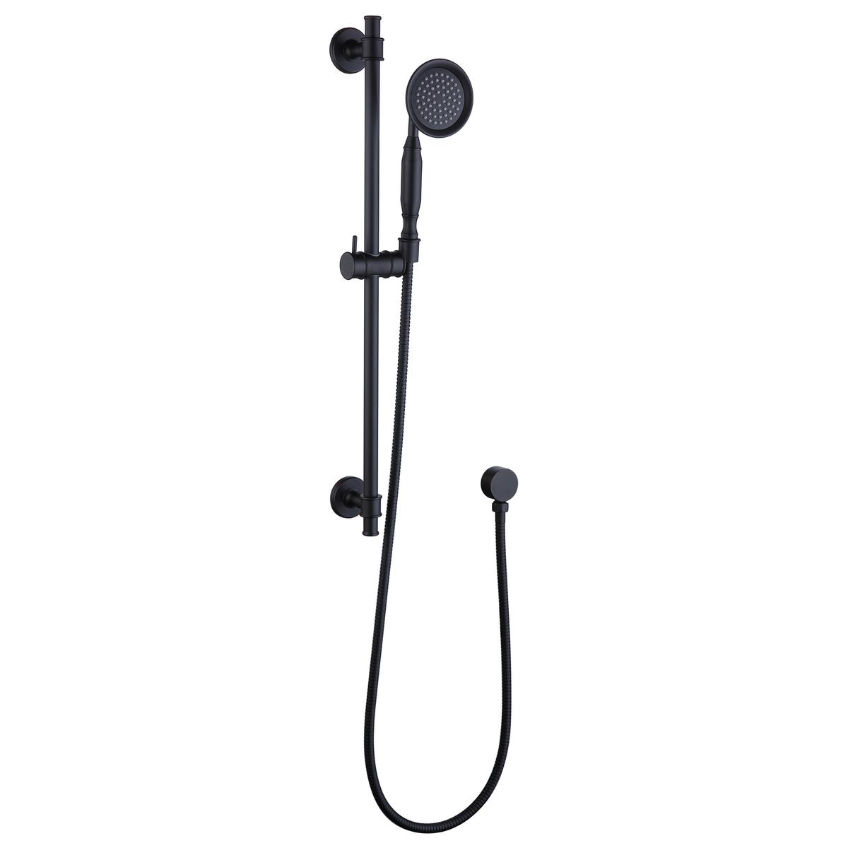 Black Round Traditional Shower Head & Shower Riser Rail - Camden