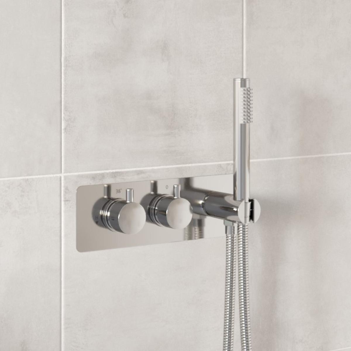 Chrome 2 Outlet Concealed Thermostatic Shower Valve with Integrated Hand Shower - Arissa