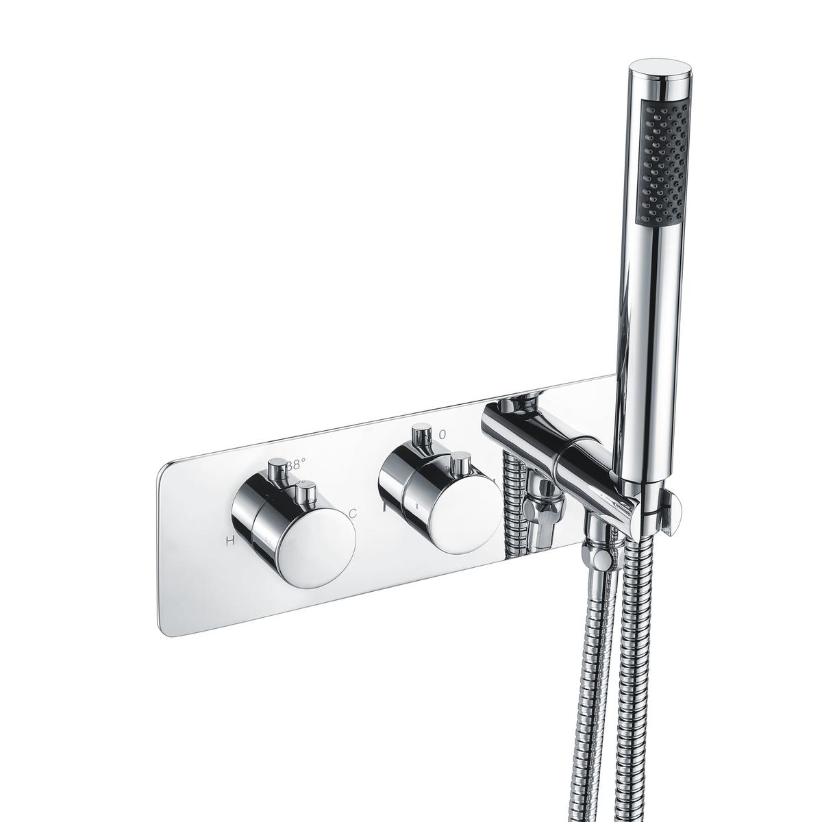 Chrome 2 Outlet Thermostatic Mixer Shower Set with Bath Filler Spout and Integrated Hand Shower - Arissa