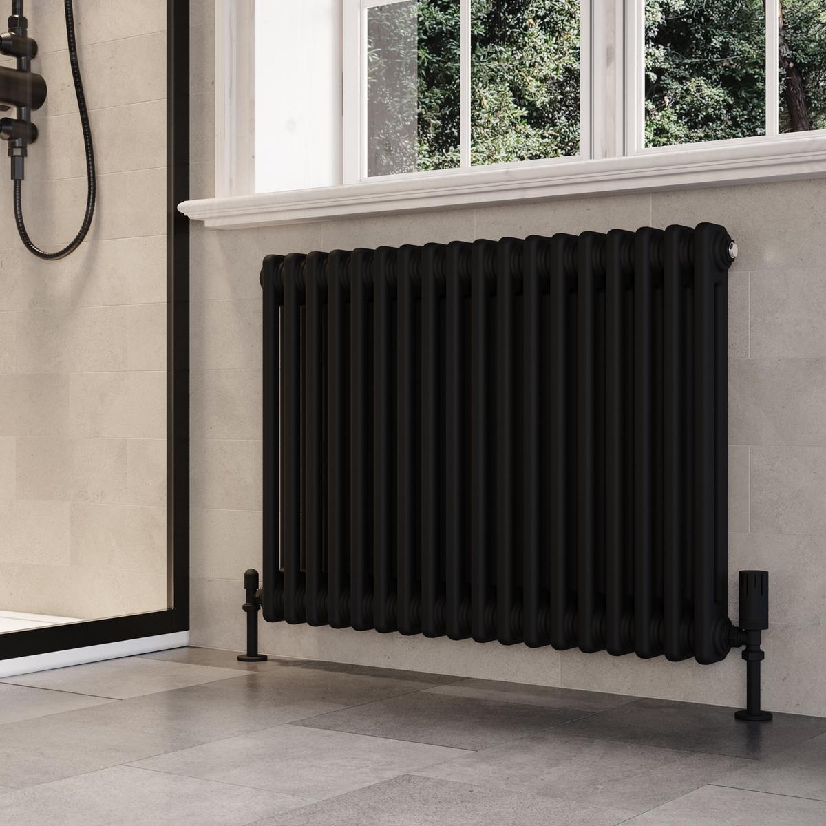 Black Horizontal 2 Column Traditional Radiator 600 x 830mm - Nambi