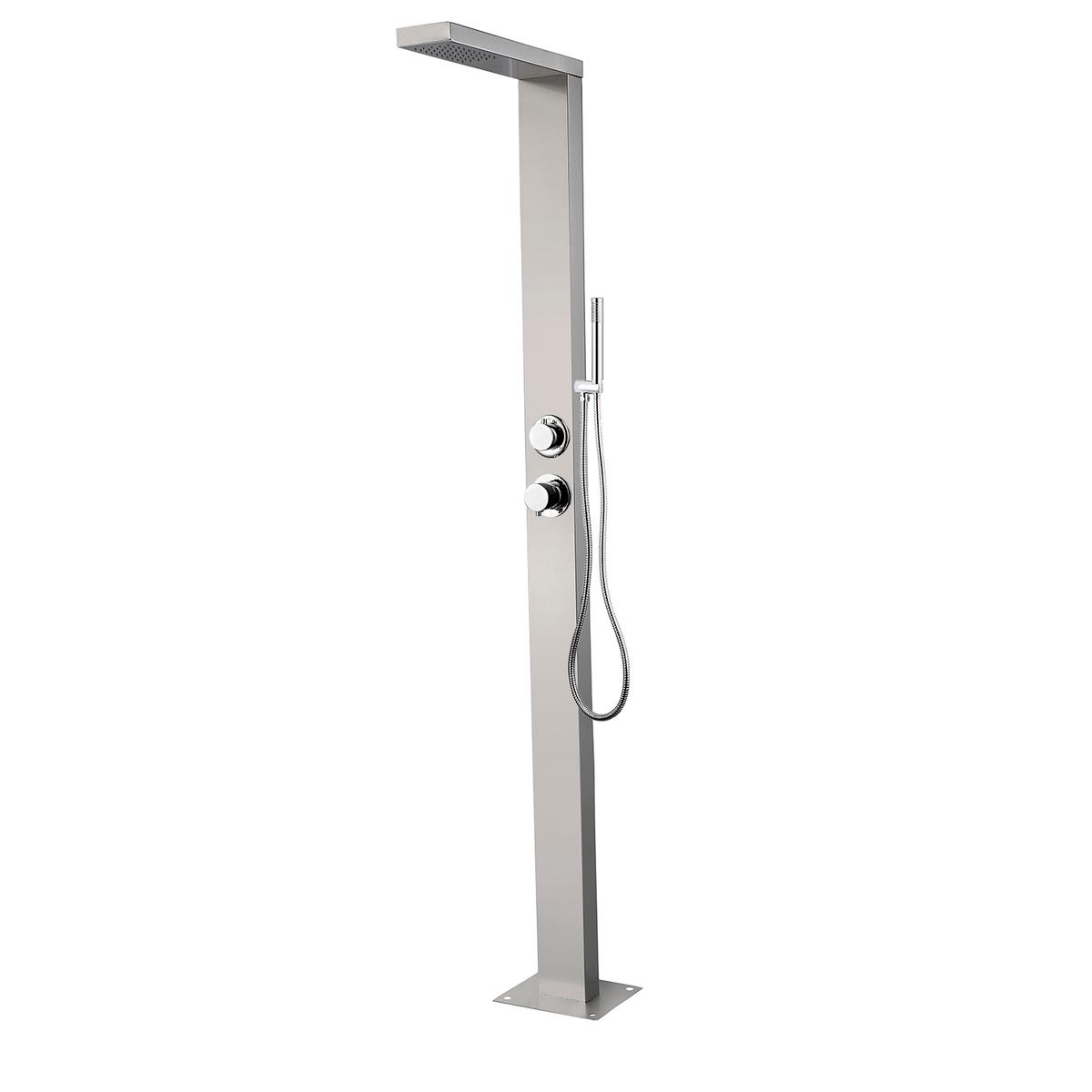 Chrome Manual Mixer Outdoor Shower with Pencil Hand Shower 2 Outlets - Suva