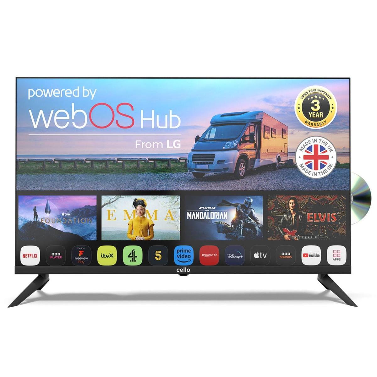 Cello 32 inch 12 Volt  DVD Traveller Smart Frameless TV Ultrafast WebOS