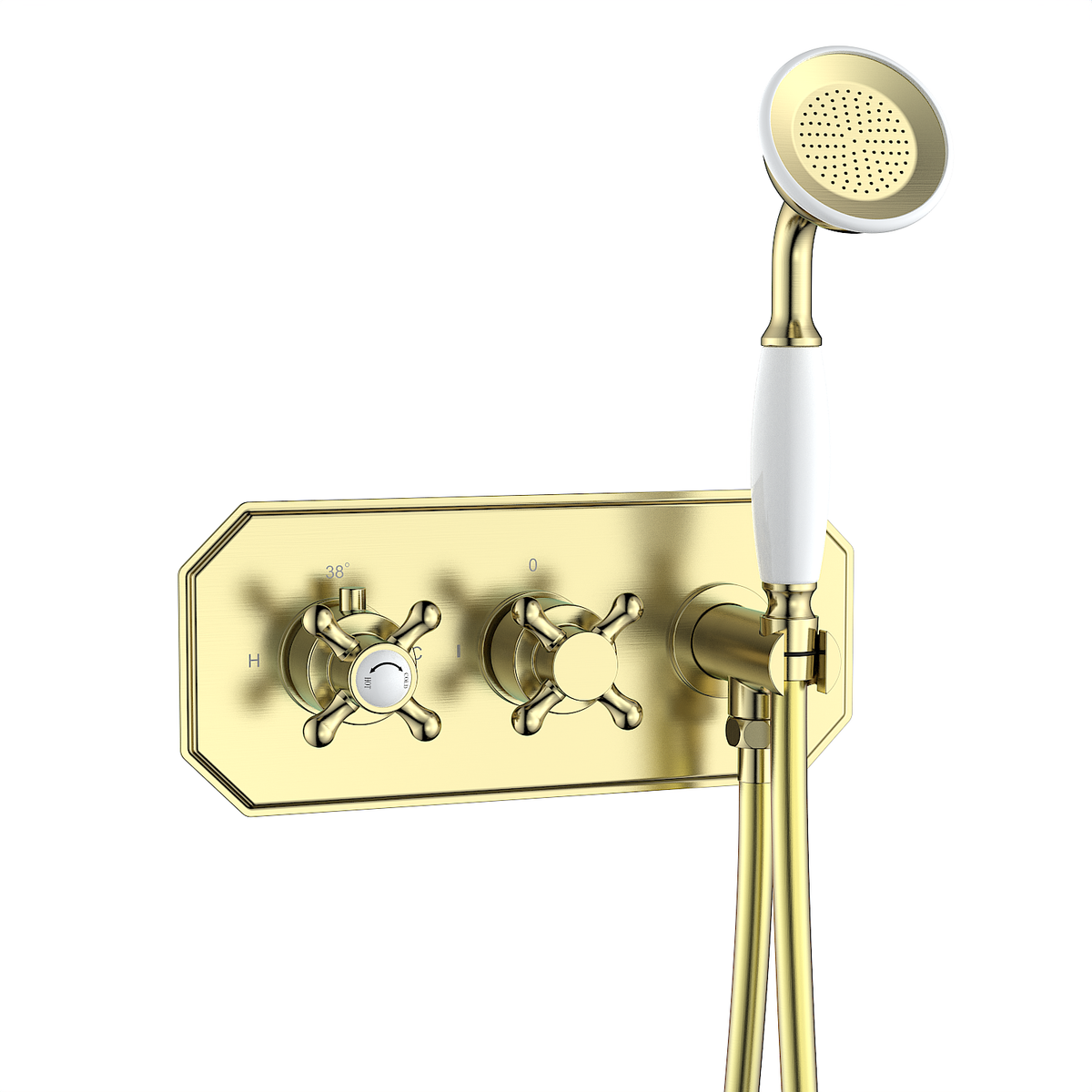 Brushed Brass 2 Outlet Thermostatic Mixer Shower Set with Integrated Hand Shower - Cambridge