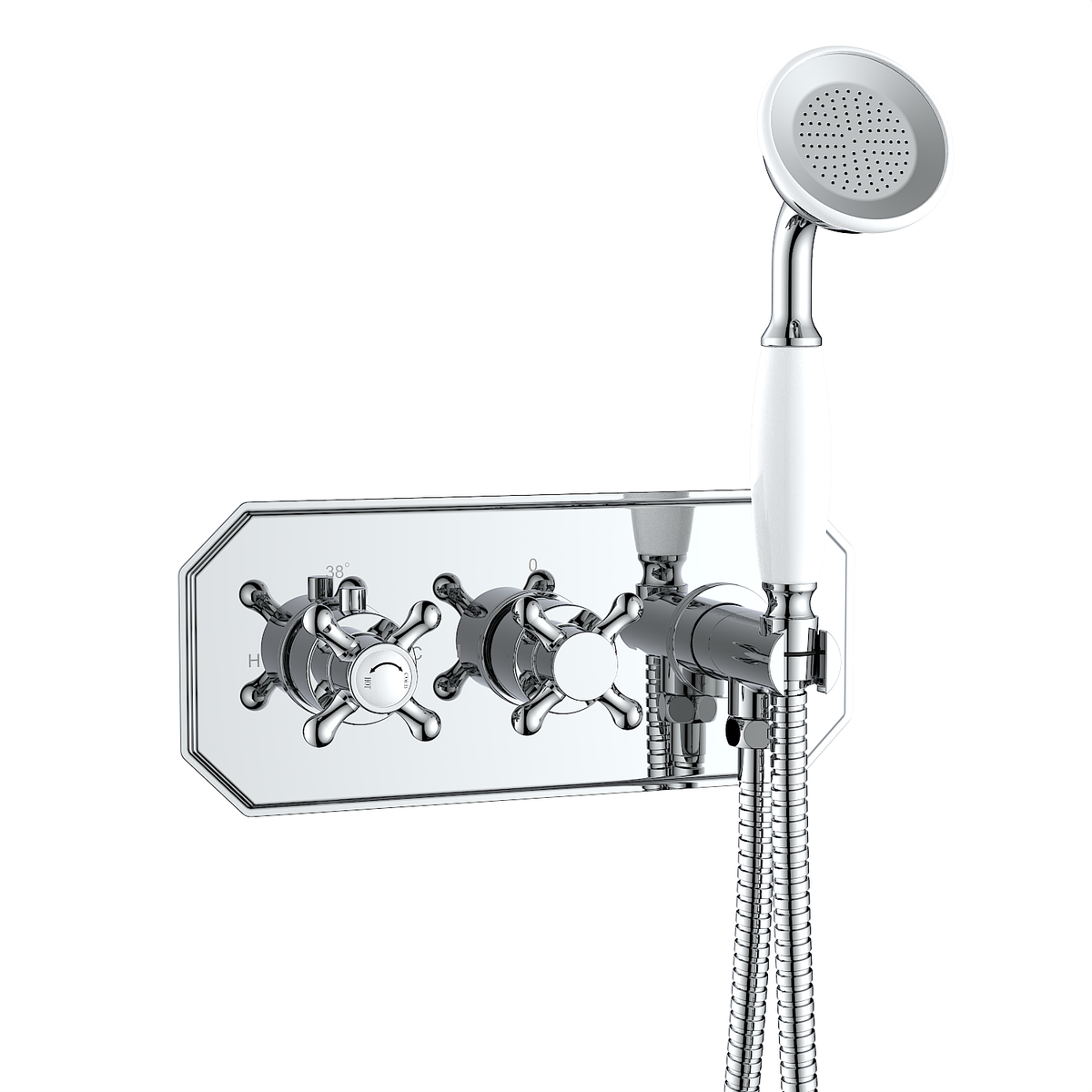 Chrome 2 Outlet Thermostatic Mixer Shower Set with Integrated Hand Shower - Cambridge