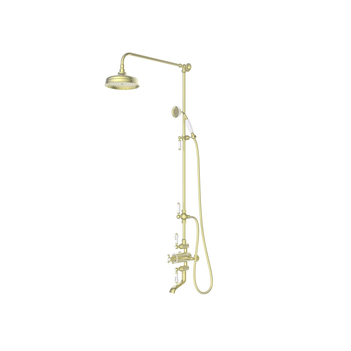 Brushed Brass 3 Outlet Traditional Thermostatic Bar Mixer Shower Set with Bath Filler Spout & Hand Shower - Camden