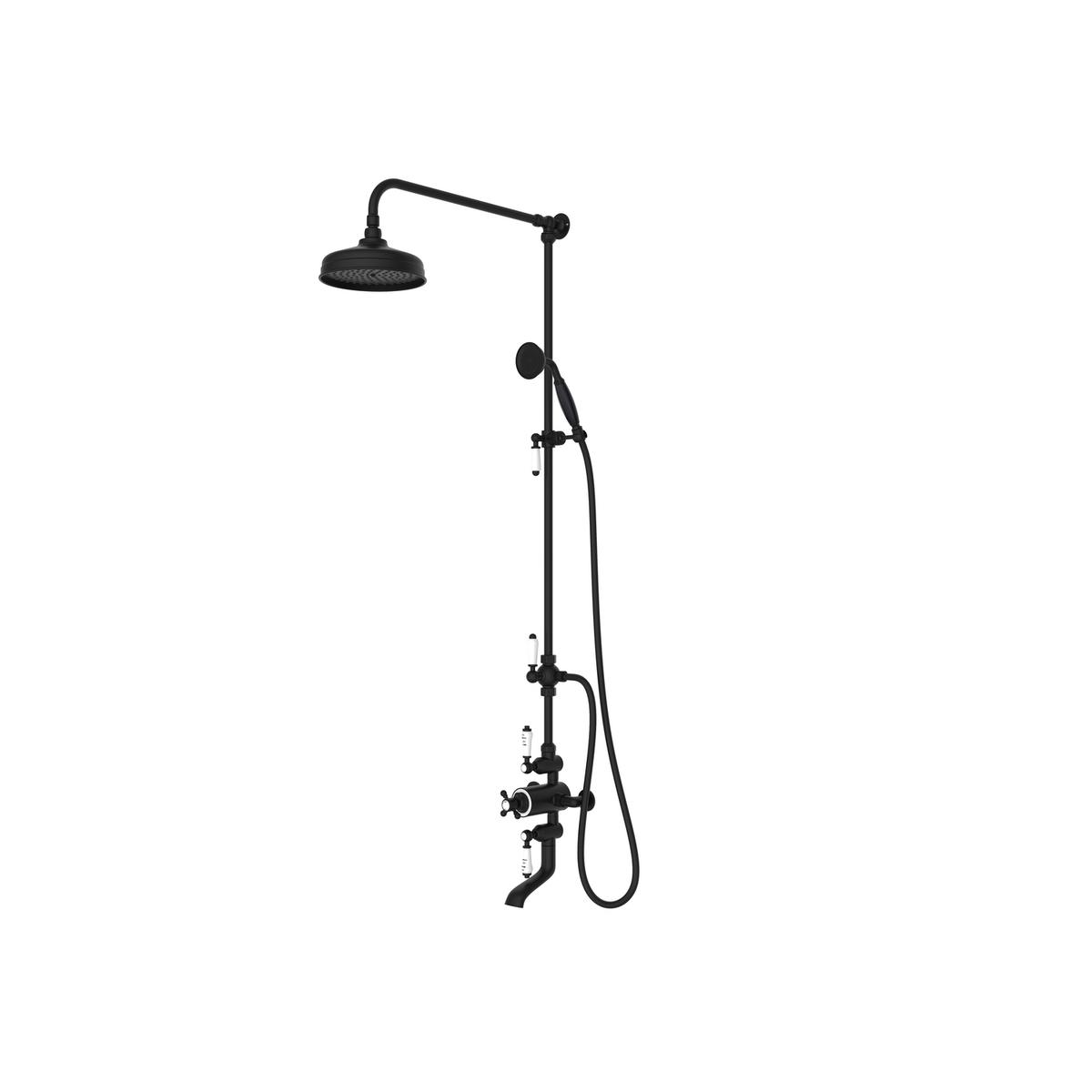 Black 3 Outlet Traditional Thermostatic Bar Mixer Shower Set with Bath Filler Spout & Hand Shower - Camden
