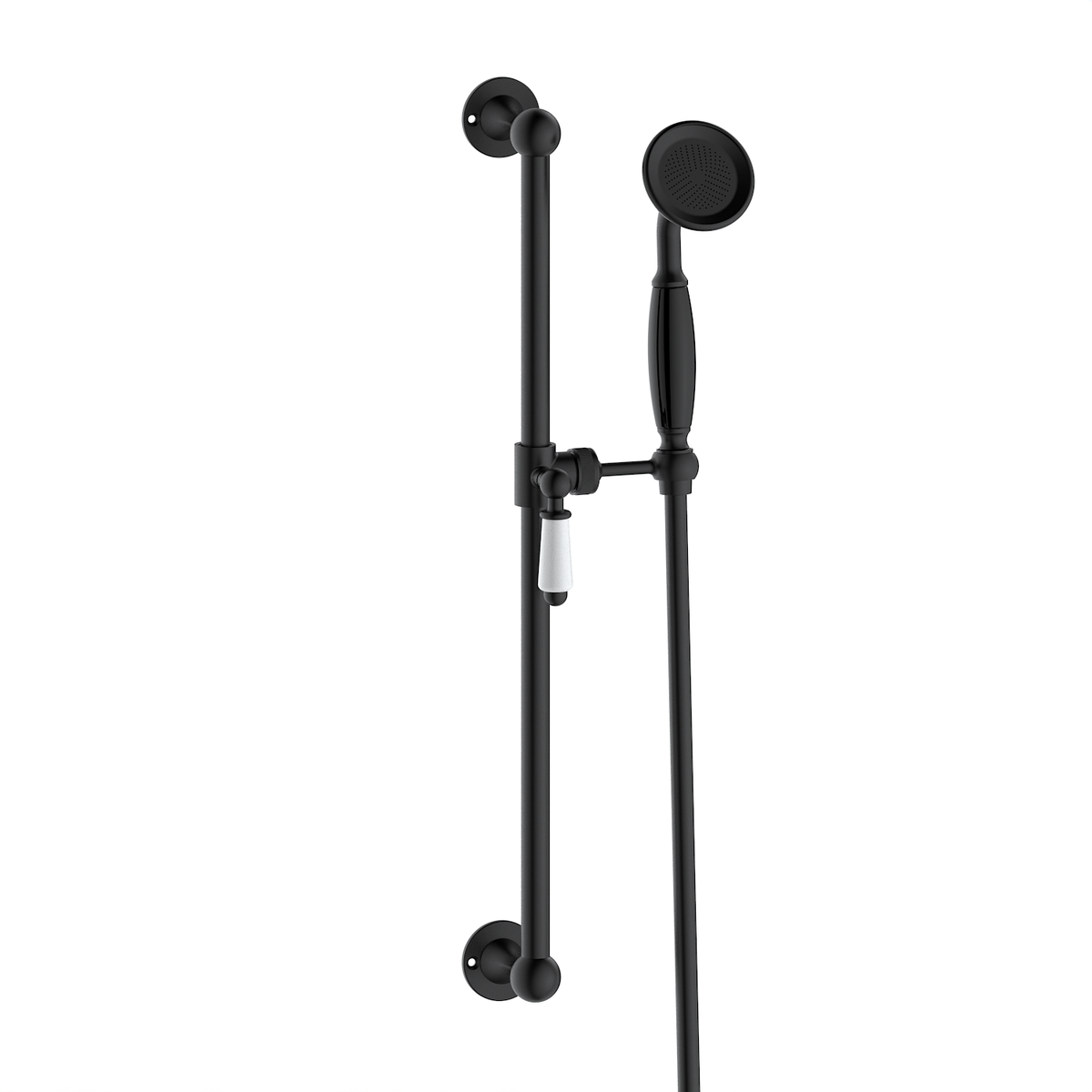 Black Round Traditional Shower Head & Shower Riser Rail - Cambridge