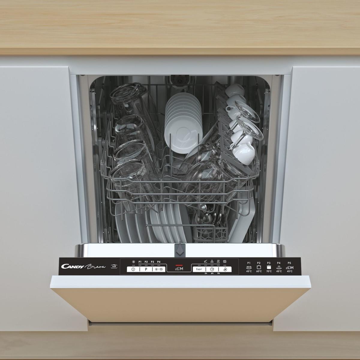 Candy Brava Integrated Slimline Dishwasher - Black control panel