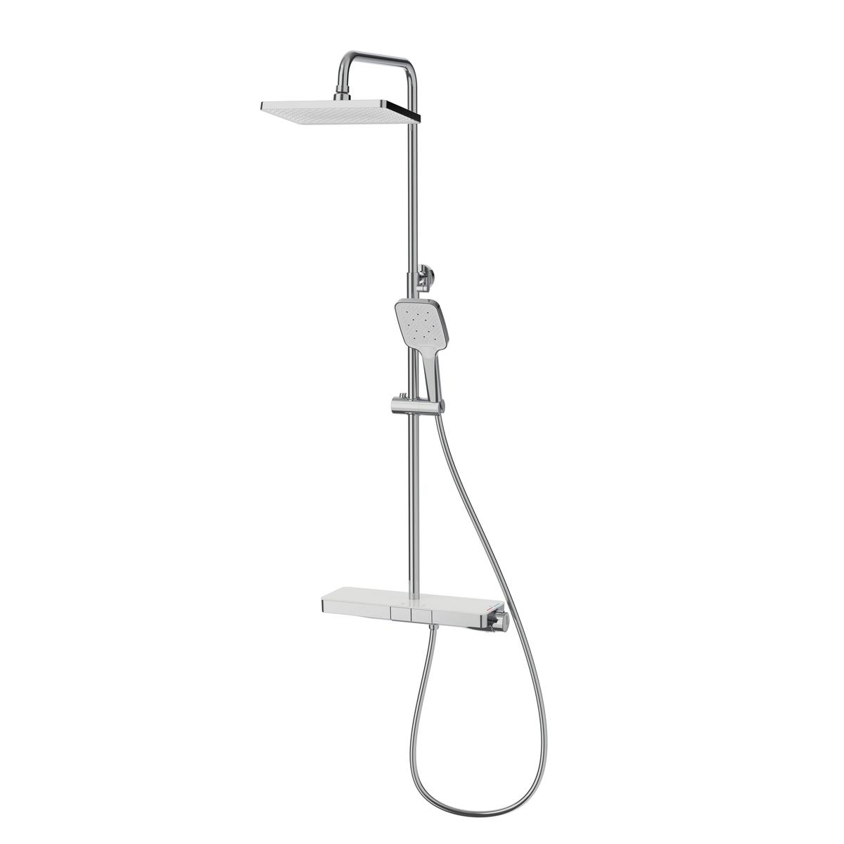 ONLY OPENED - Chrome Thermostatic Mixer Shower Set with Push Button & Shelf - Mika