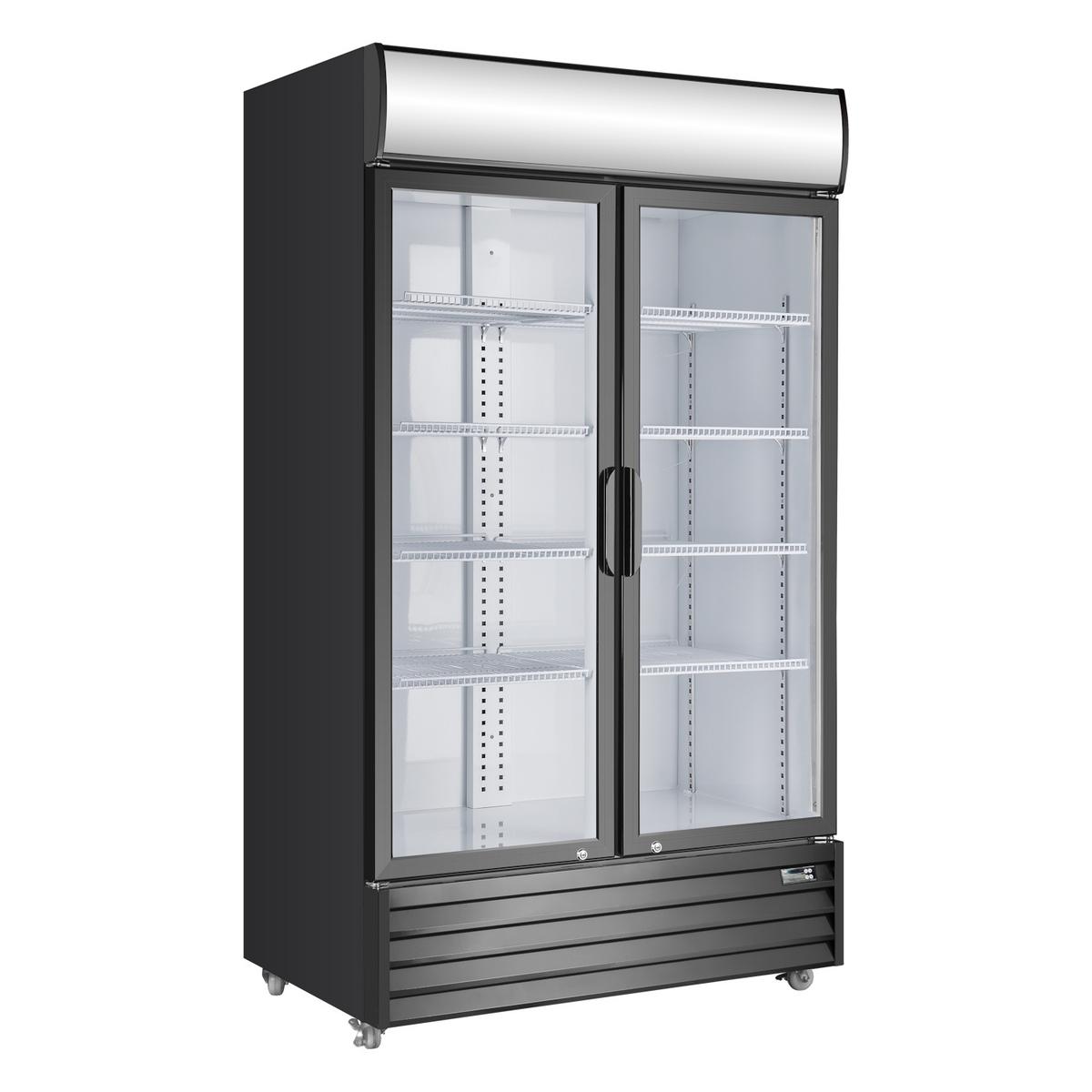 Culinox Double Door Upright Display Fridge with Canopy - 643 Ltr  1120mm Wide - Black Exterior / White Interior