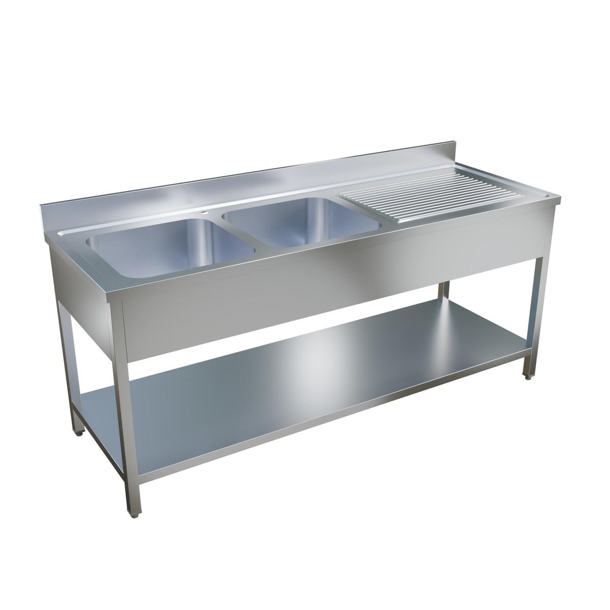 Culinox Pro Stainless Steel Double Bowl Sink - Right Hand Drainer, 2000mm Wide, 700mm Deep