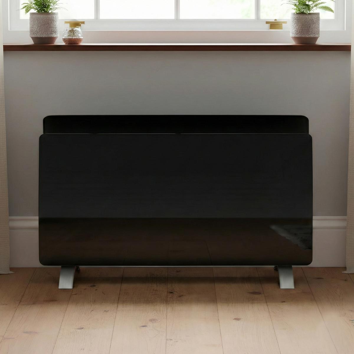 electriQ 2000W Smart Curved Designer Glass Panel Heater - Wall Mountable & Bathroom Safe - Black