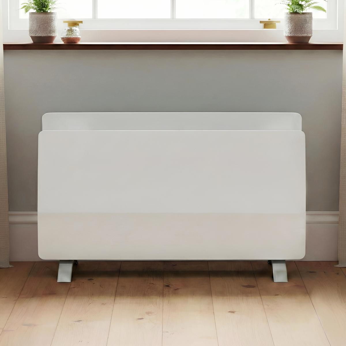 electriQ 2000W Smart Curved Designer Glass Panel Heater - Wall Mountable & Bathroom Safe - White