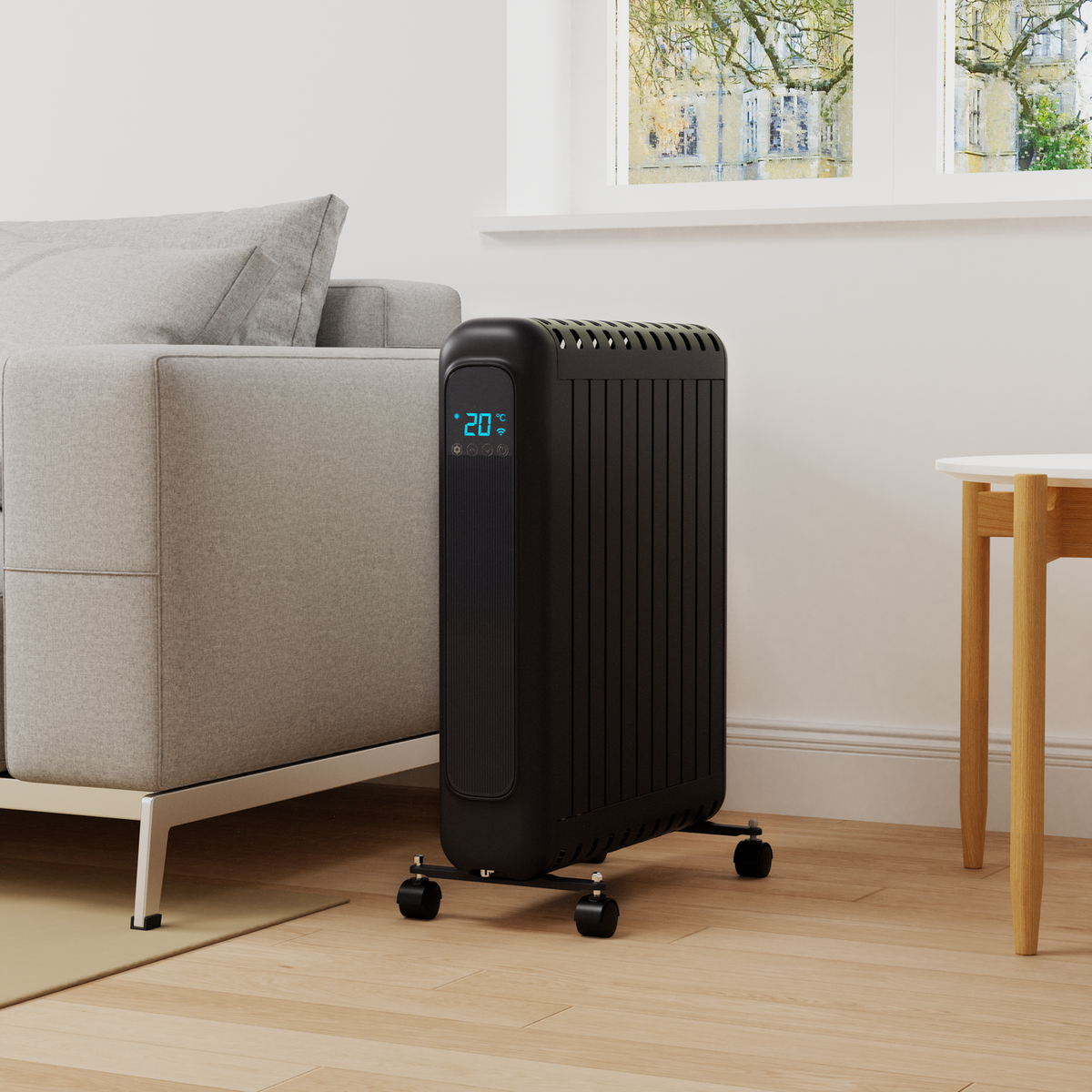 electriQ 2400W Smart WiFi Portable Panel Heater with Thermostat Timer & Remote - Black