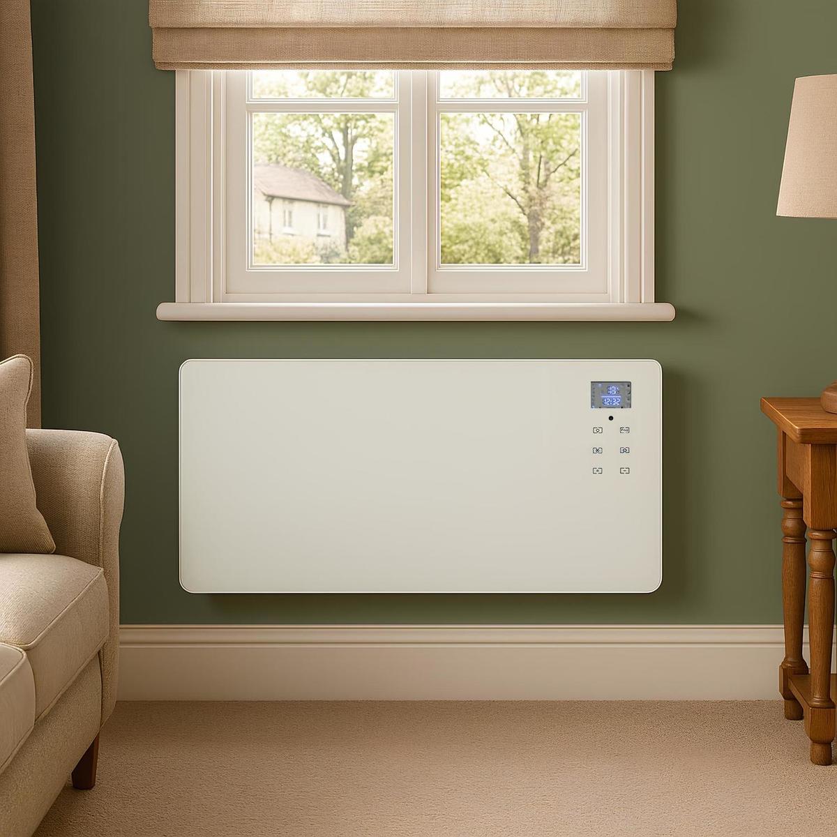 electriQ 2000W Smart Designer Glass Panel Heater - Wall Mountable & Bathroom Safe