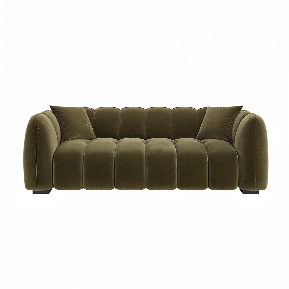 Khaki Green Velvet 3 Seater Sofa - Elod