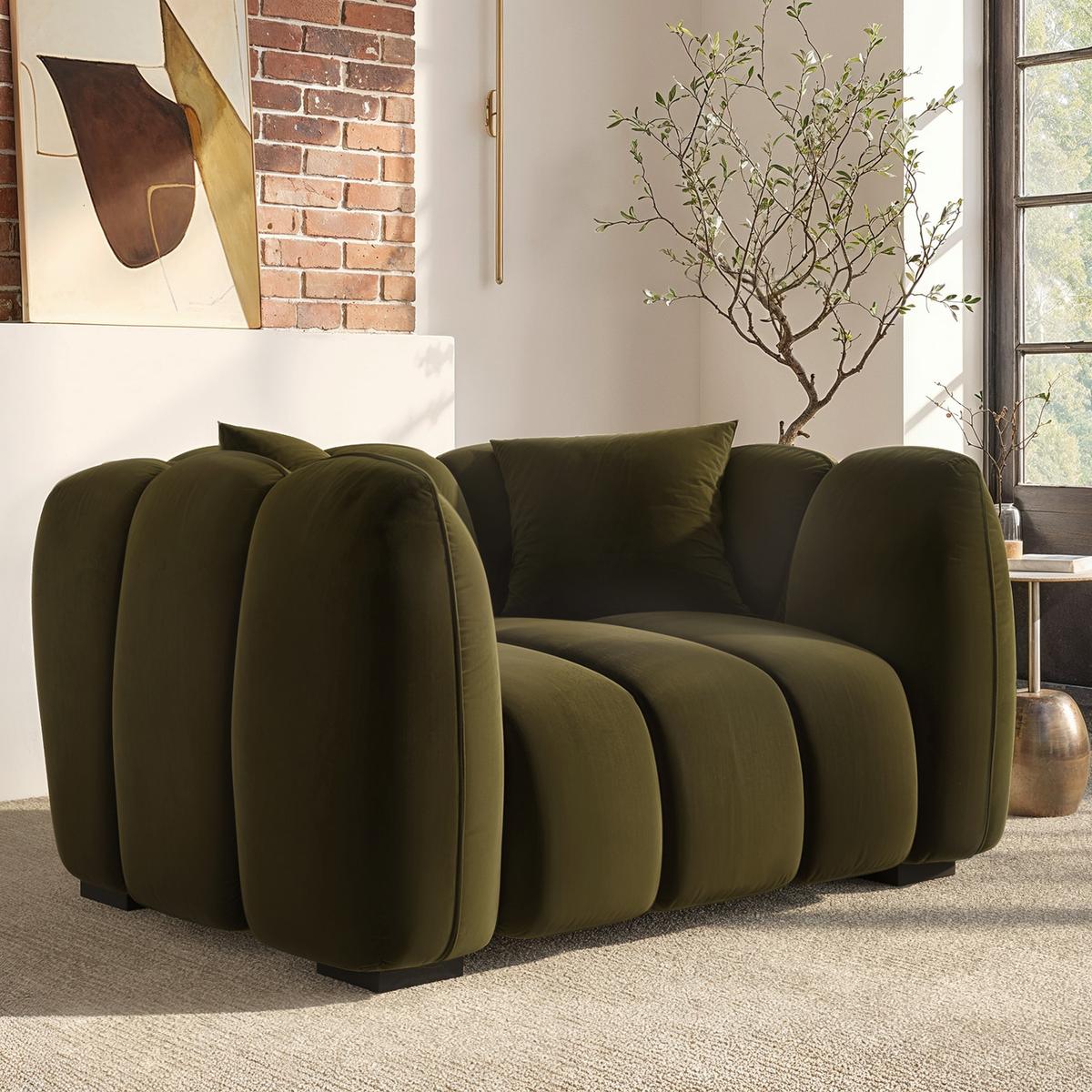 ONLY OPENED - Khaki Green Velvet Love Seat - Elod