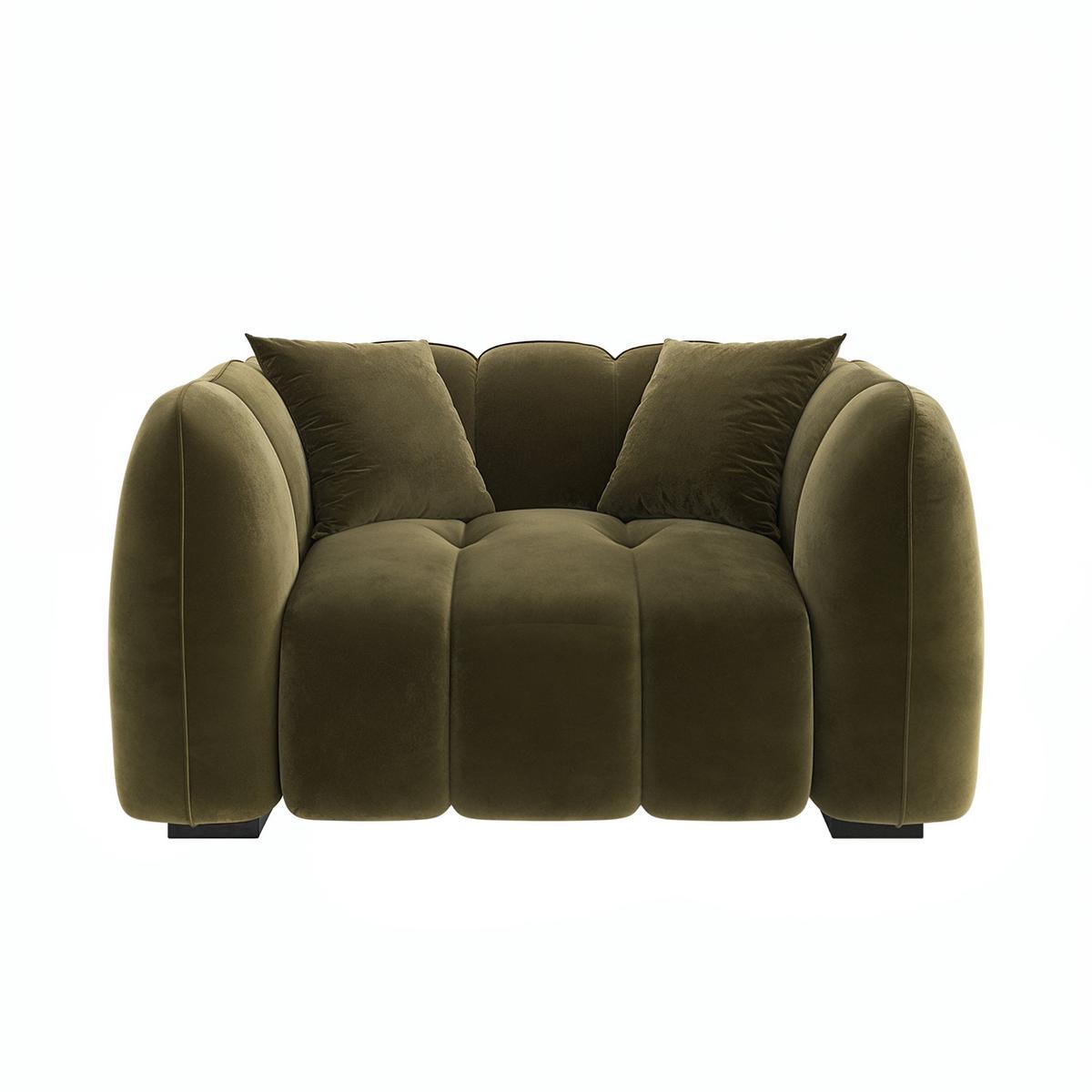 Khaki Green Velvet Love Seat - Elod