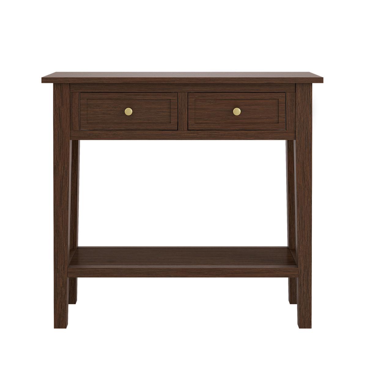 Small Narrow Walnut Console Table with Drawers - Elms