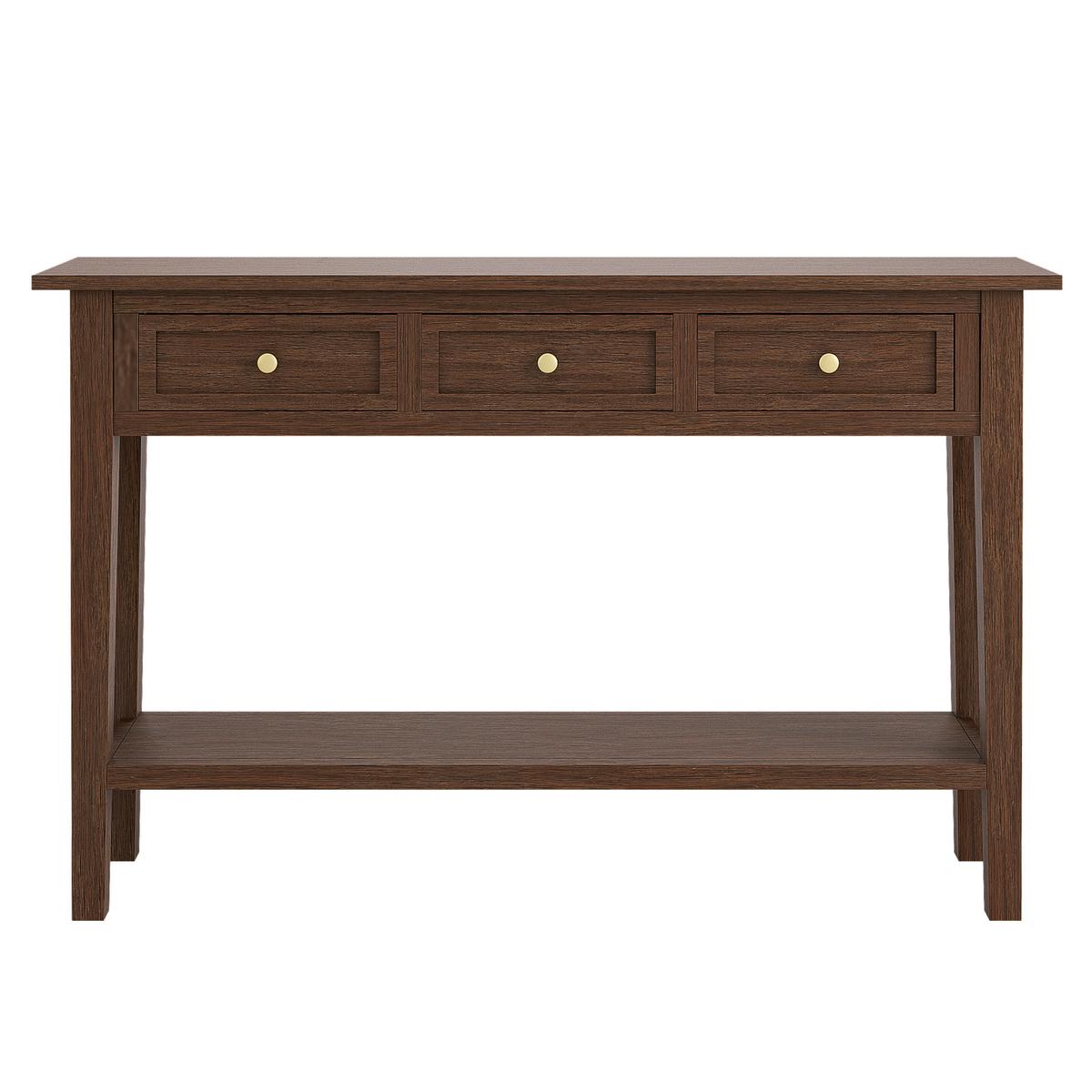 Large Narrow Walnut Console Table with Drawers - Elms