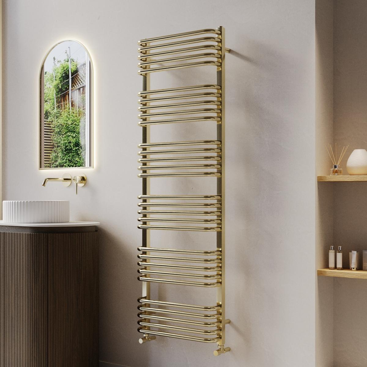 Brass Curved Towel Radiator 1530 x 500mm - Ember