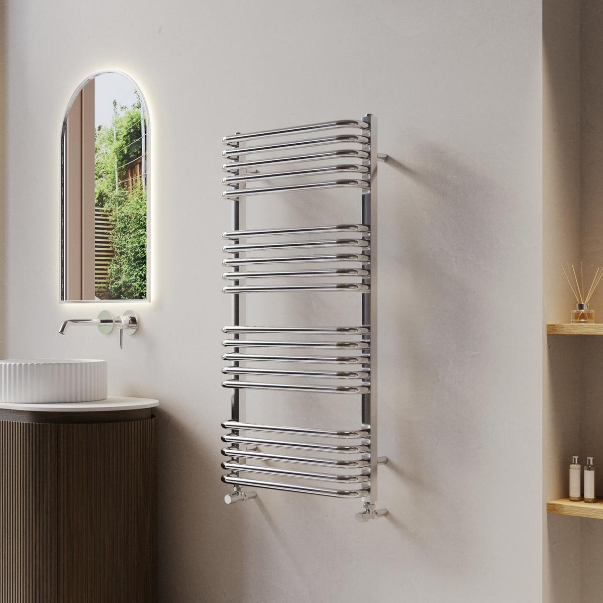 Chrome Curved Towel Radiator 1000 x 500mm - Ember