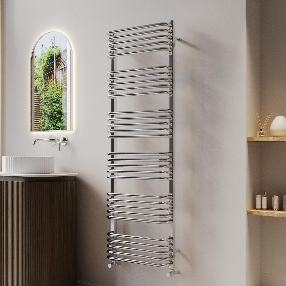 Chrome Curved Towel Radiator 1530 x 500mm - Ember