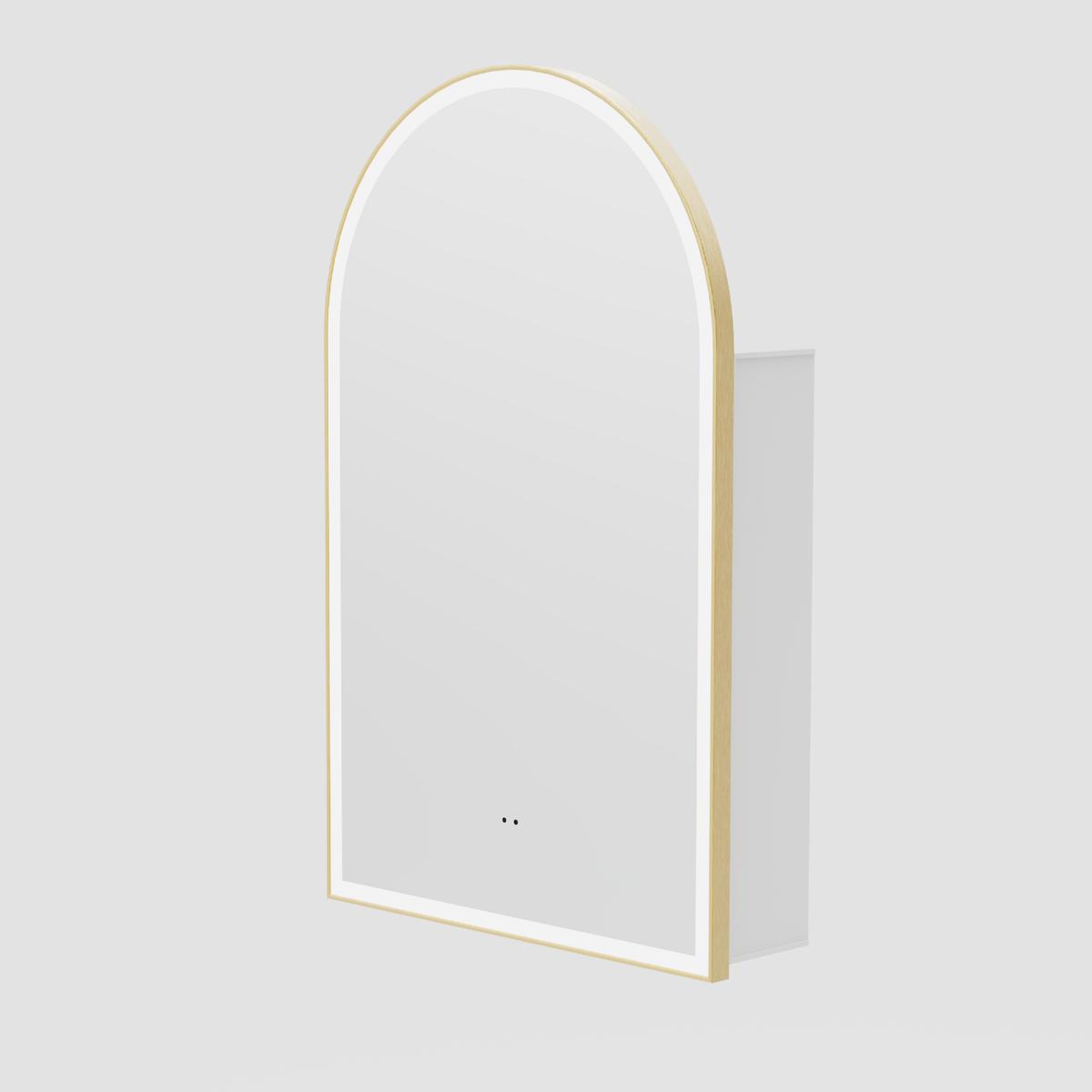 Single Door Brass Bathroom Mirror Cabinet with Lights Demister & Shaver Socket 500 x 800mm - Empire