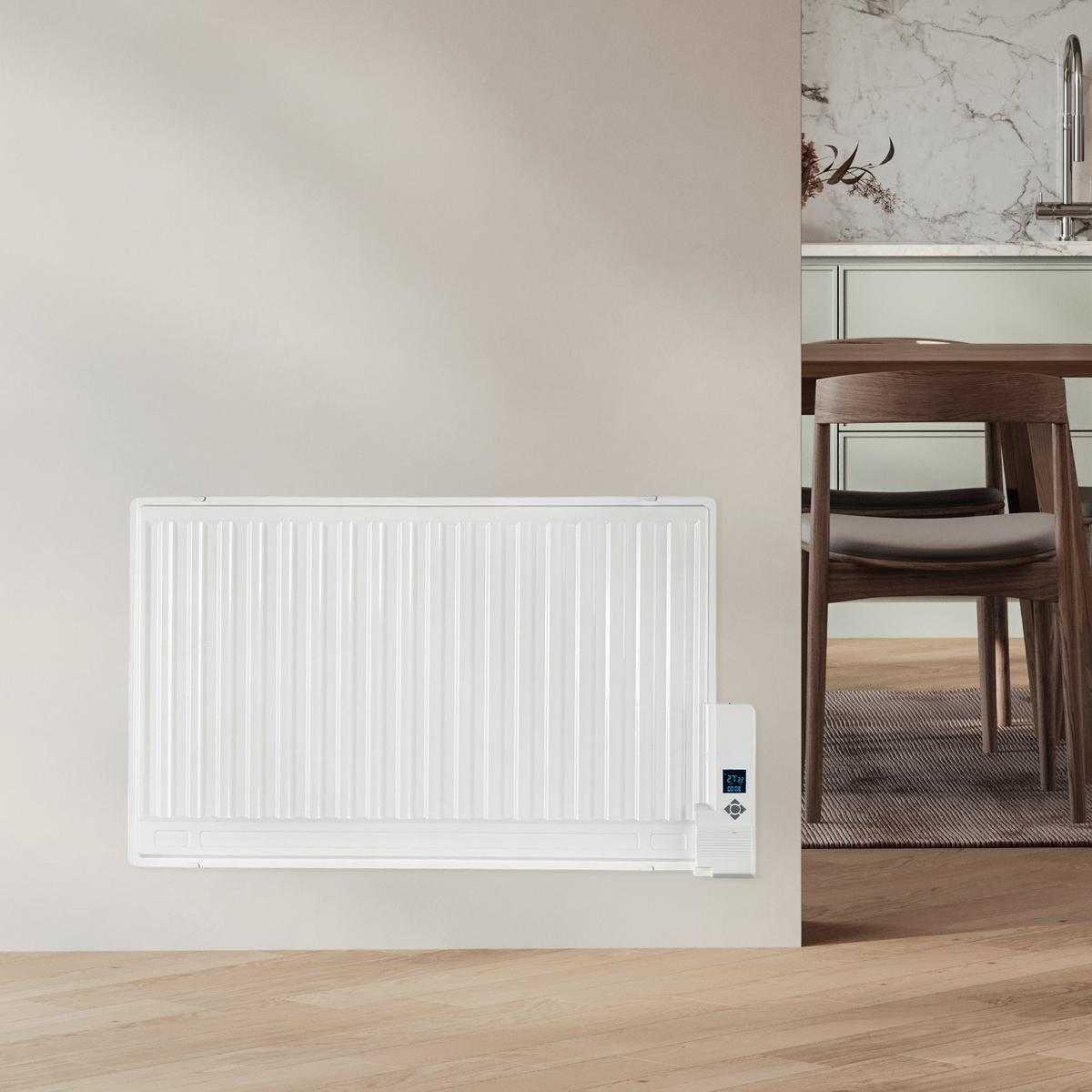 electriQ 800W Slim Wall Mounted Oil Filled Radiator H550xW950mm Weekly Timer - White